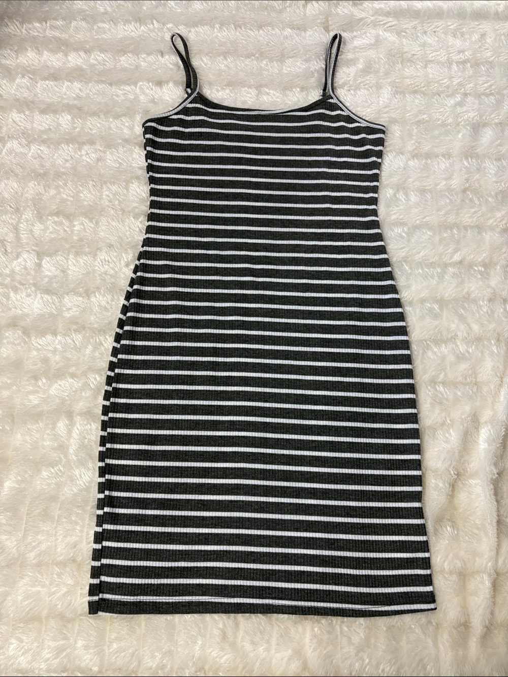 Size S ZAFUL Grey & White Striped Ribbed Tank Dress